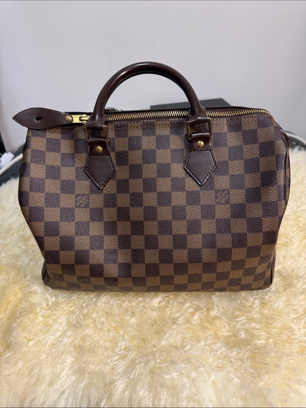 Checkerboard Brown Top-Handle Satchel